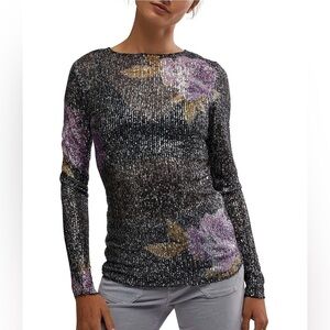Intimately Free People Gold Rush Floral Sequin Long Sleeve Top